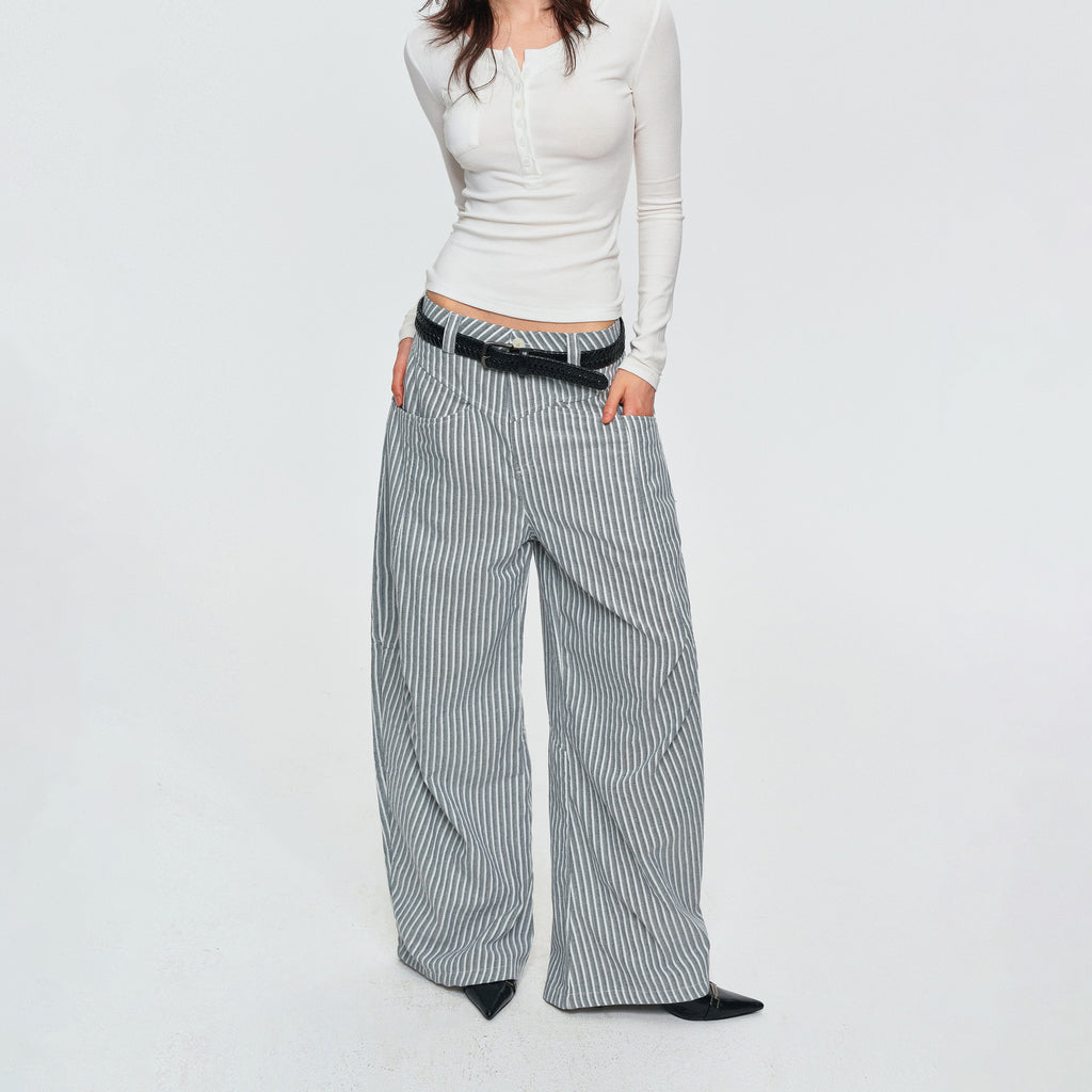 MADWITCH PLEATED STRIPED CURVED PANTS #CK61096