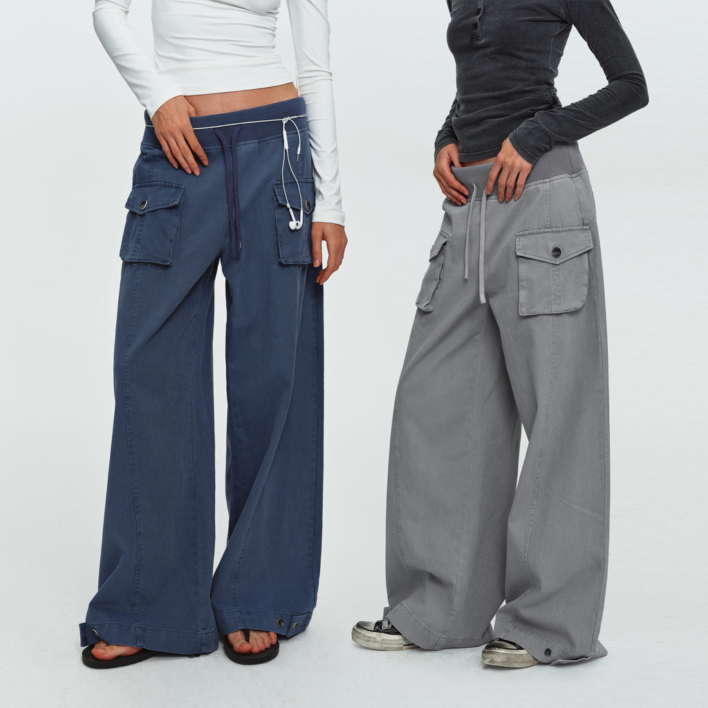 MADWITCH OVERSIZED-POCKET DRAWSTRING WIDE-LEG CARGO PANTS #DR6316