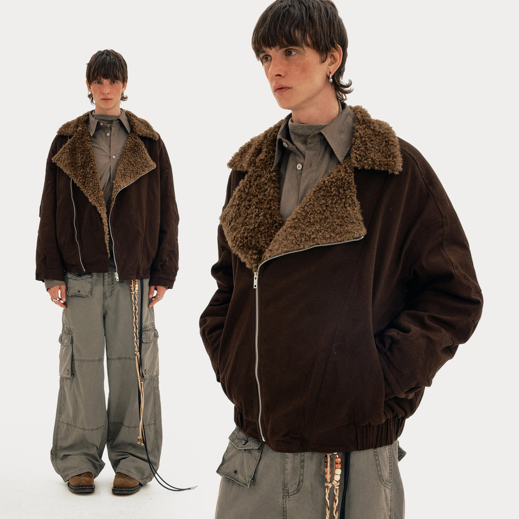 MADWITCH DIAGONAL FUR JACKET #MY0212