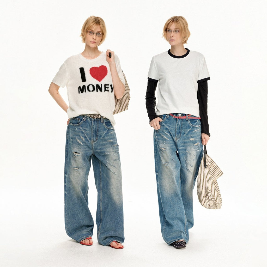 MADWITCH VINTAGE DISTRESSED LOOSE JEANS CK5609 - MadWitch Store