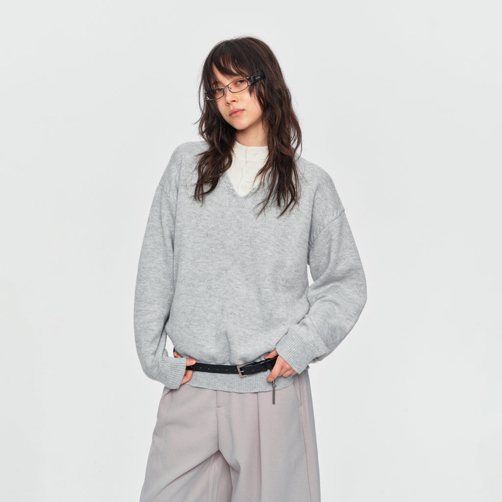 MADWITCH LAYERED HENLEY KNIT SWEATER #AW26832