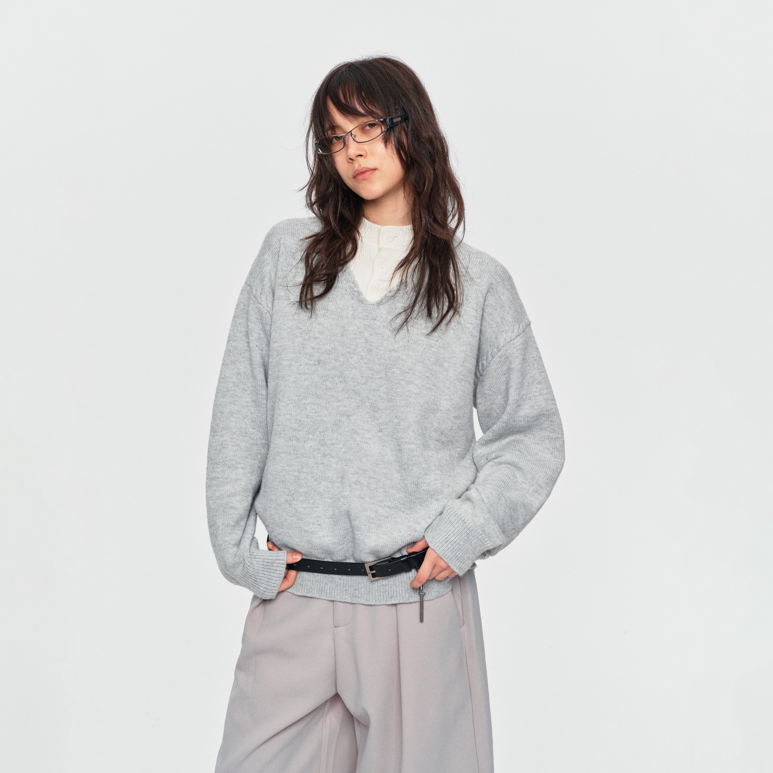 MADWITCH LAYERED HENLEY KNIT SWEATER #AW26832