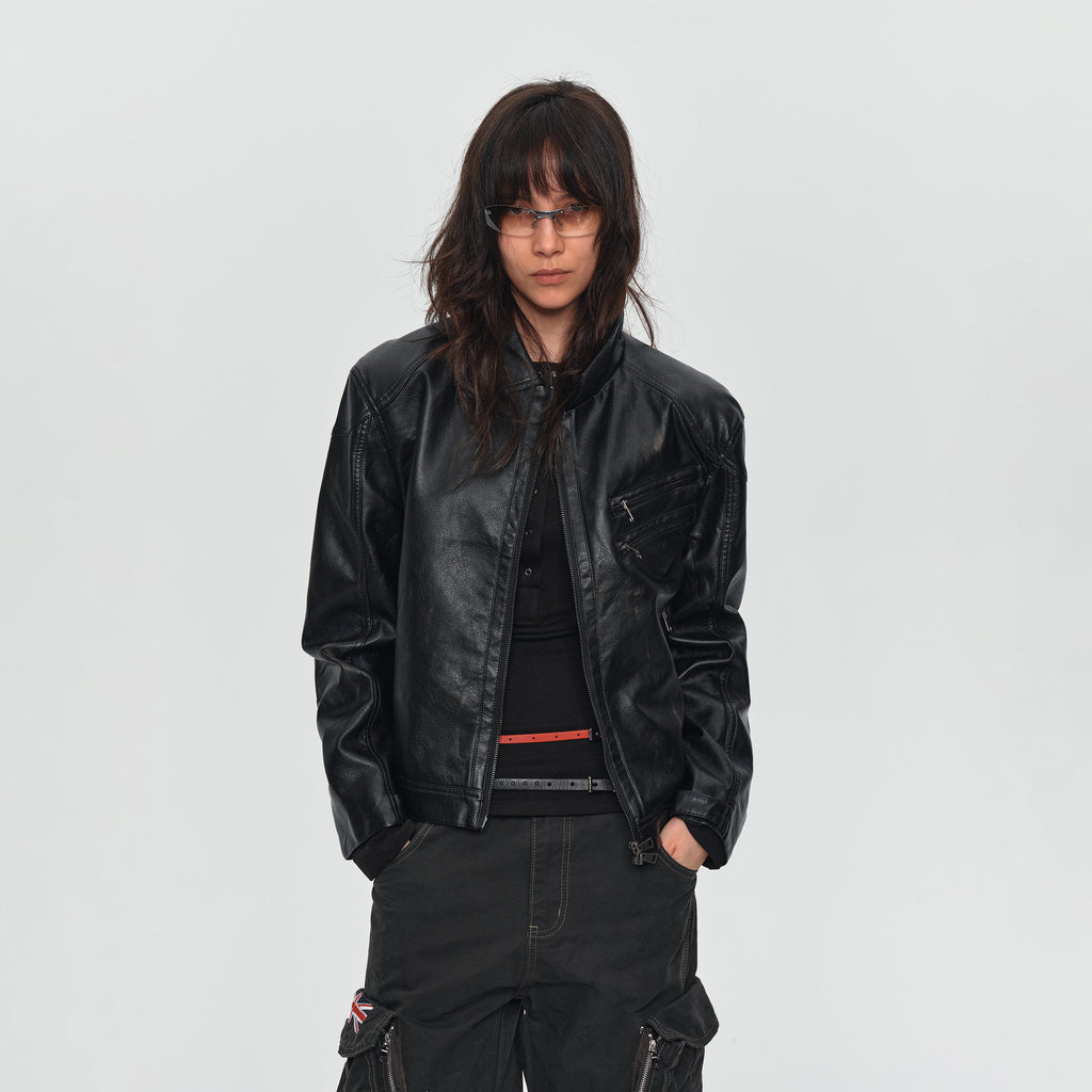 MADWITCH VINTAGE WASHED PU BIKER JACKET #AW26138