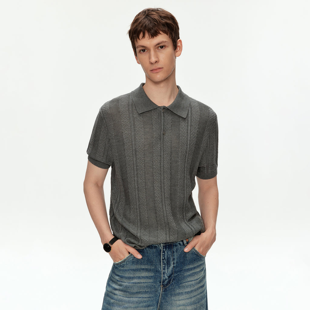 MADWITCH LYOCELL TEXTURED KNIT POLO SHIRT #AW26821