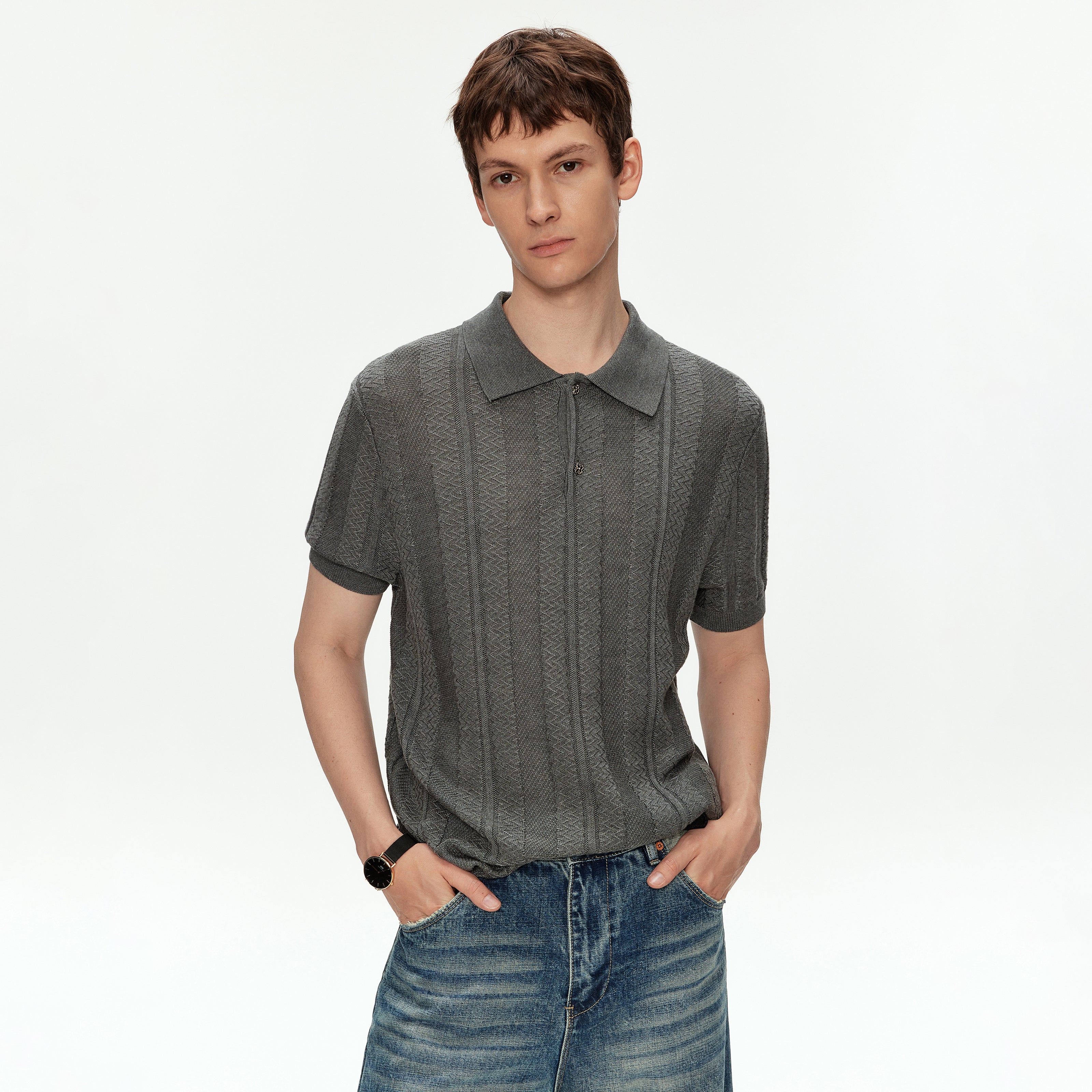 MADWITCH LYOCELL TEXTURED KNIT POLO SHIRT #AW26821