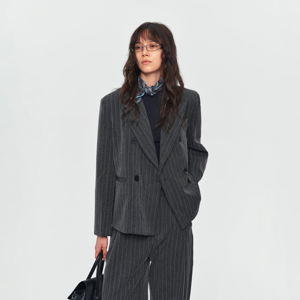 MADWITCH STRIPED DOUBLE-BREASTED OVERSIZED BLAZER #AW26123
