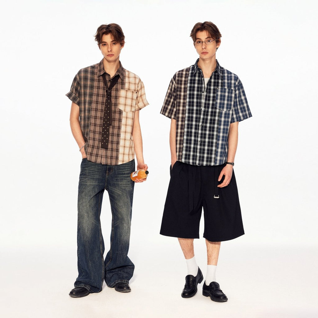 MADWITCH VINTAGE PLAID PATCHWORK SHIRT 991215 - MadWitch Store