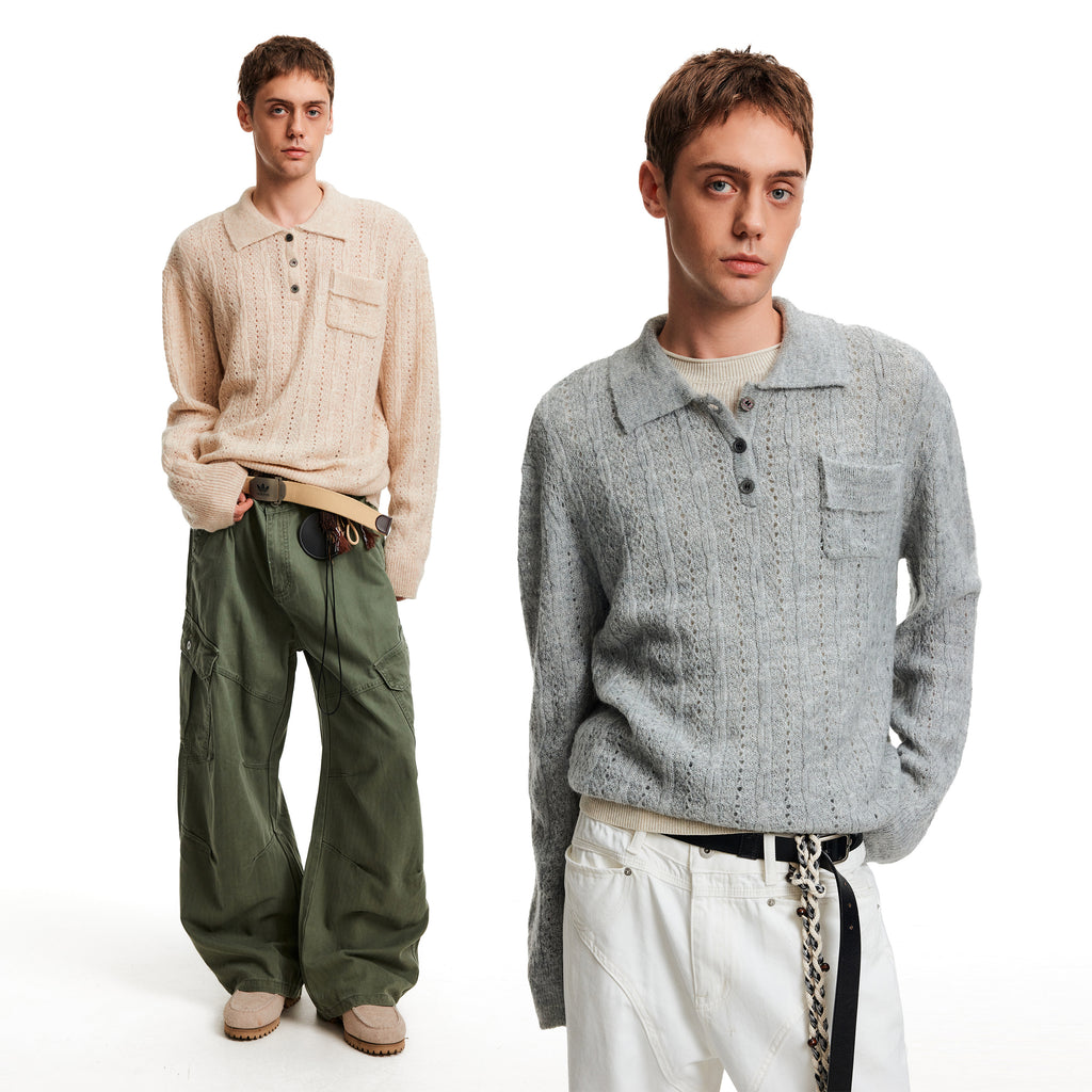 MADWITCH EYELET HENLEY TOP #C2510Q25