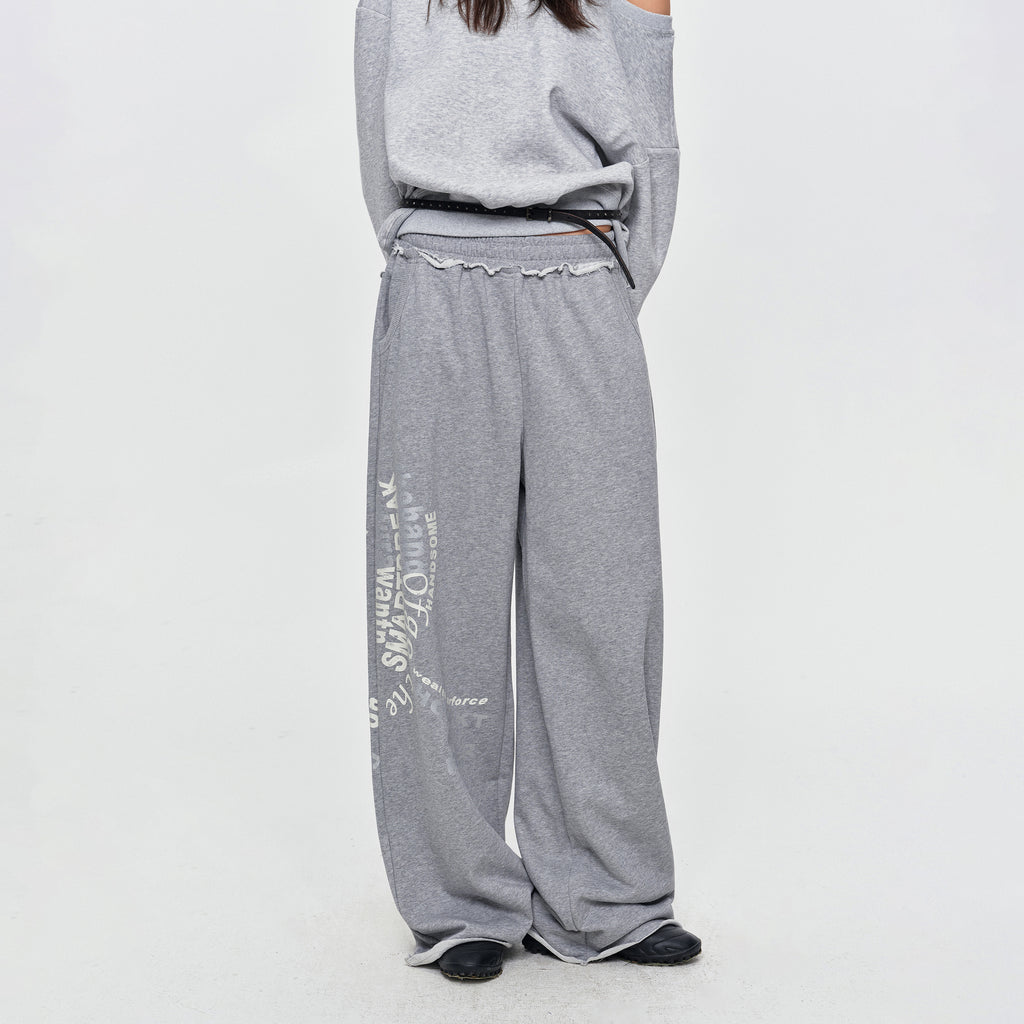 MADWITCH DISTRESSED GRAPHIC WIDE-LEG SWEATPANTS #C1035