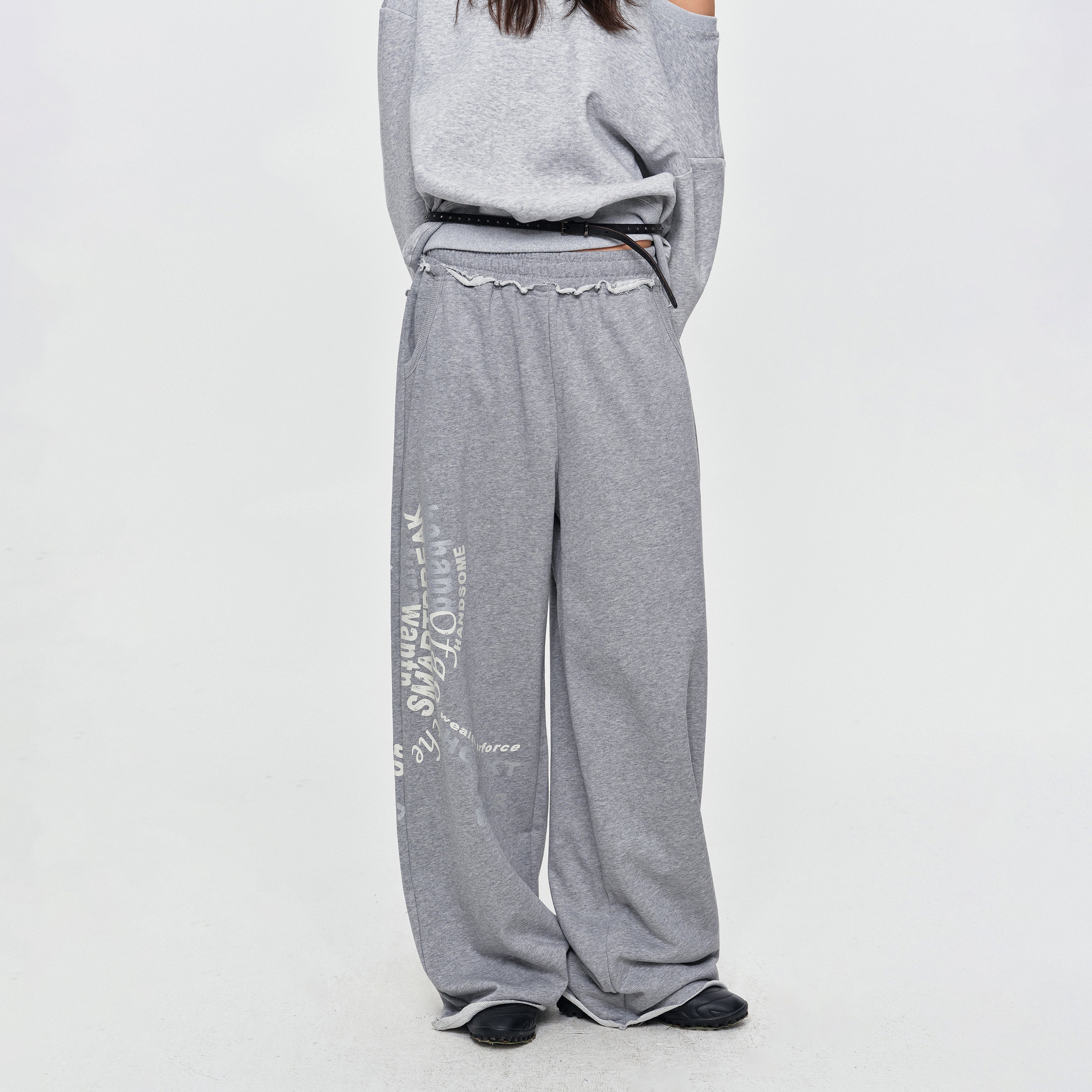 MADWITCH DISTRESSED GRAPHIC WIDE-LEG SWEATPANTS #C1035