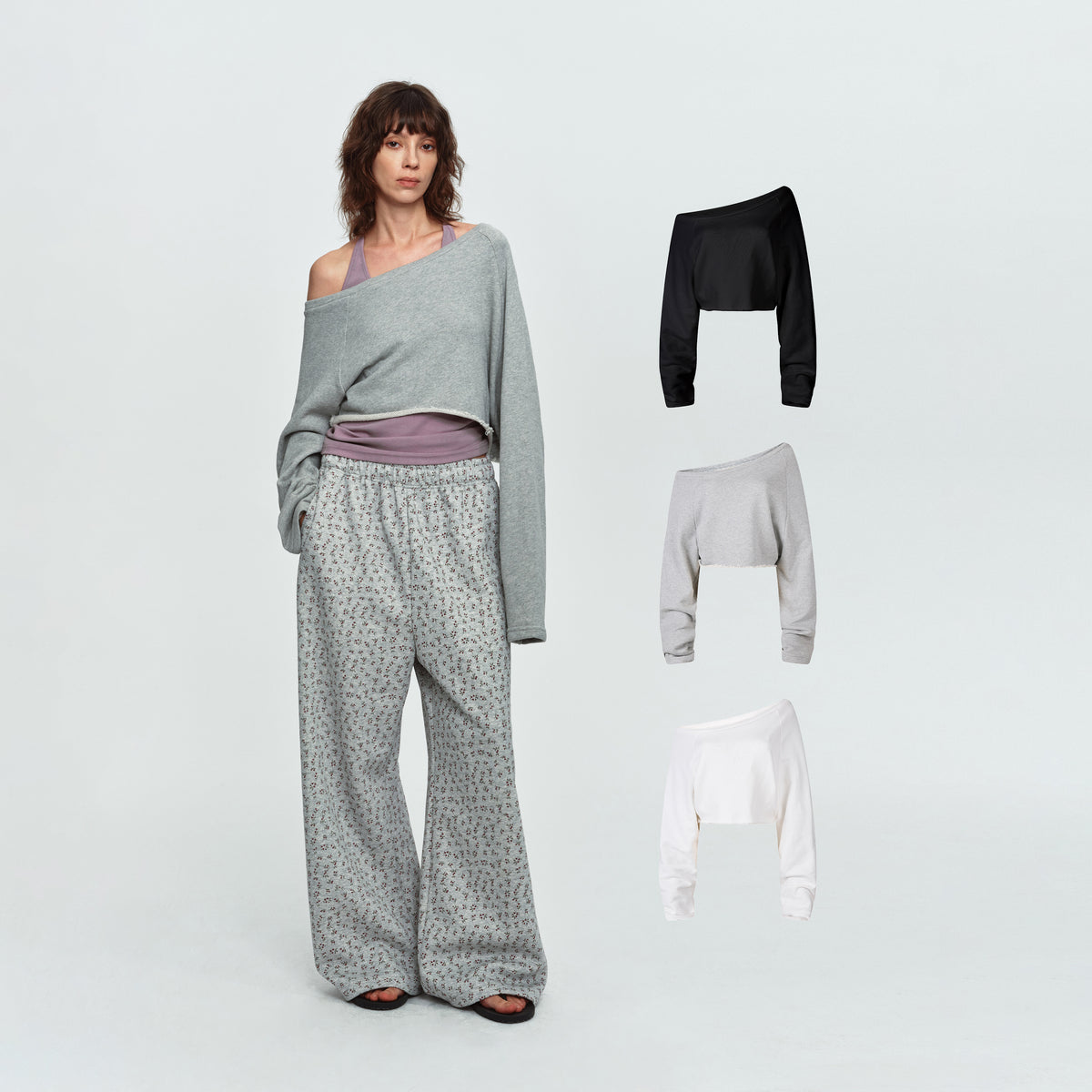 MADWITCH RAW-HEM ONE-SHOULDER CROPPED SWEATSHIRT #G2026114
