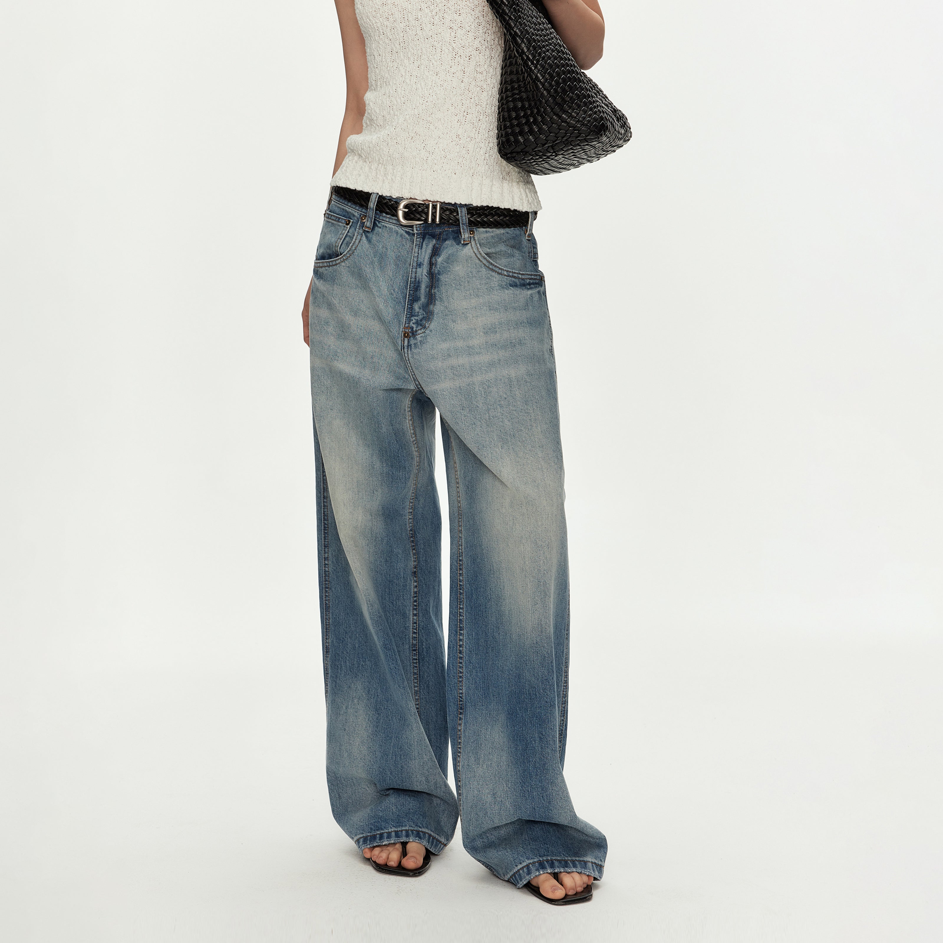 MADWITCH VINTAGE WASHED MARTINGALE WIDE JEANS #GPC9812