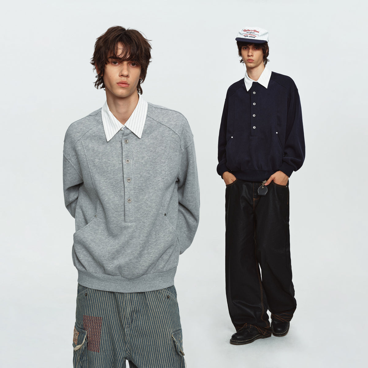 MADWITCH LAYERED HENLEY PREPPY RELAXED SWEATSHIRT #991508
