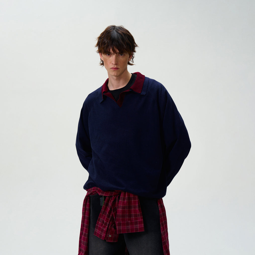 MADWITCH DOUBLE-LAYER CONTRAST KNIT SWEATER #L535