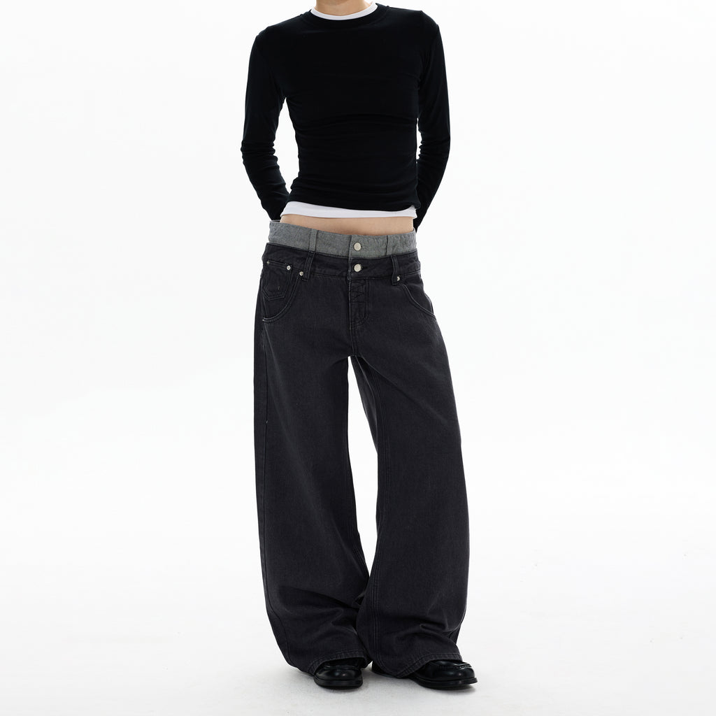 MADWITCH DOUBLE WAISTBAND WIDE JEANS #G6916