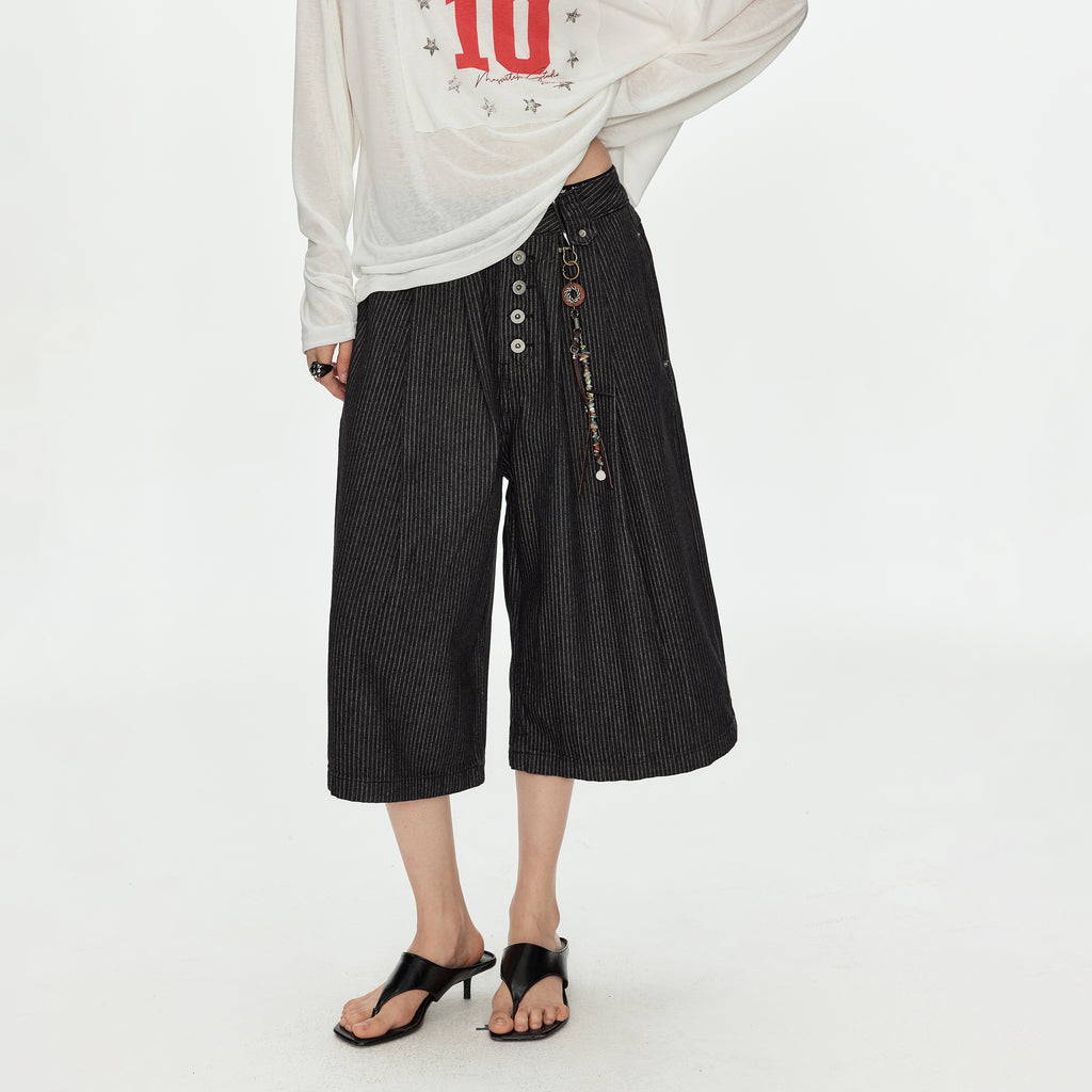 MADWITCH STRIPED PARIS BUCKLE PANTS #CK3633D