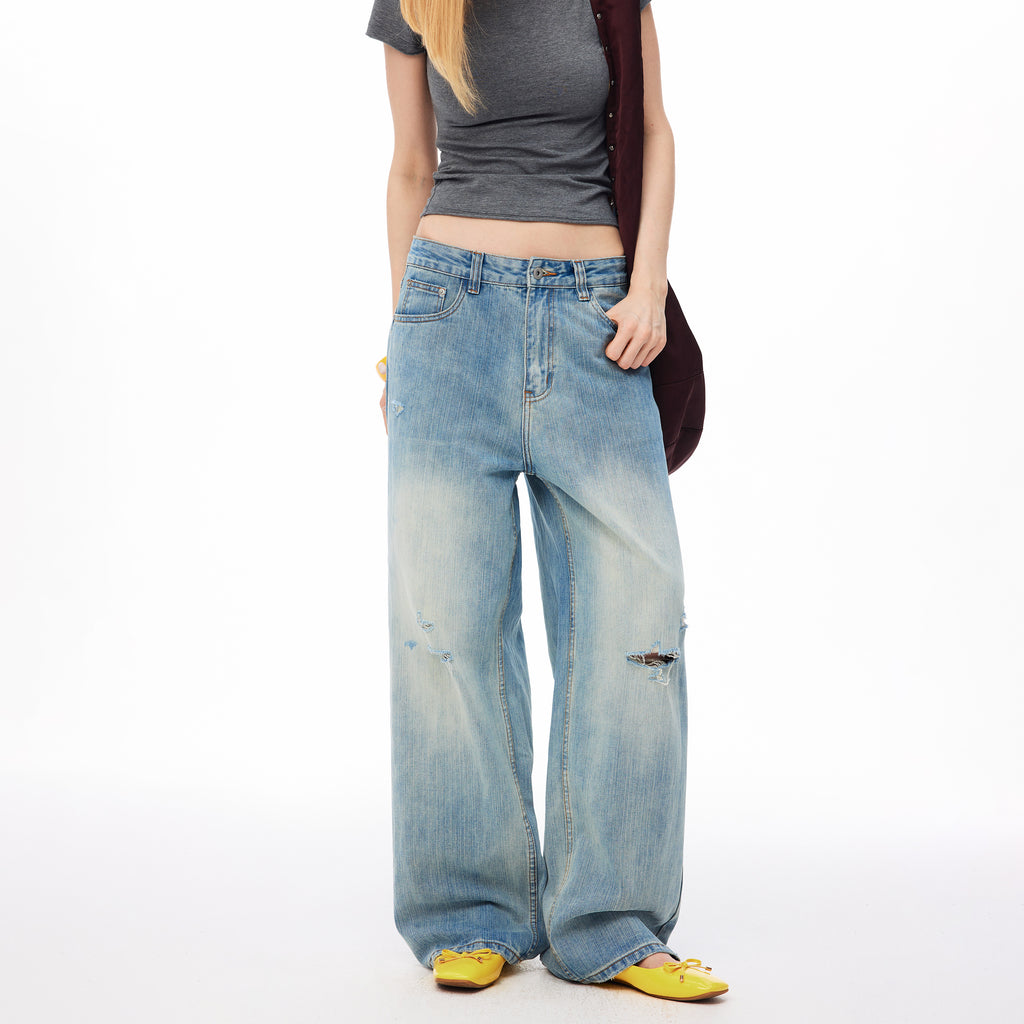 MADWITCH DISTRESSED TEXTURED WIDE-LEG JEANS #GPC5616