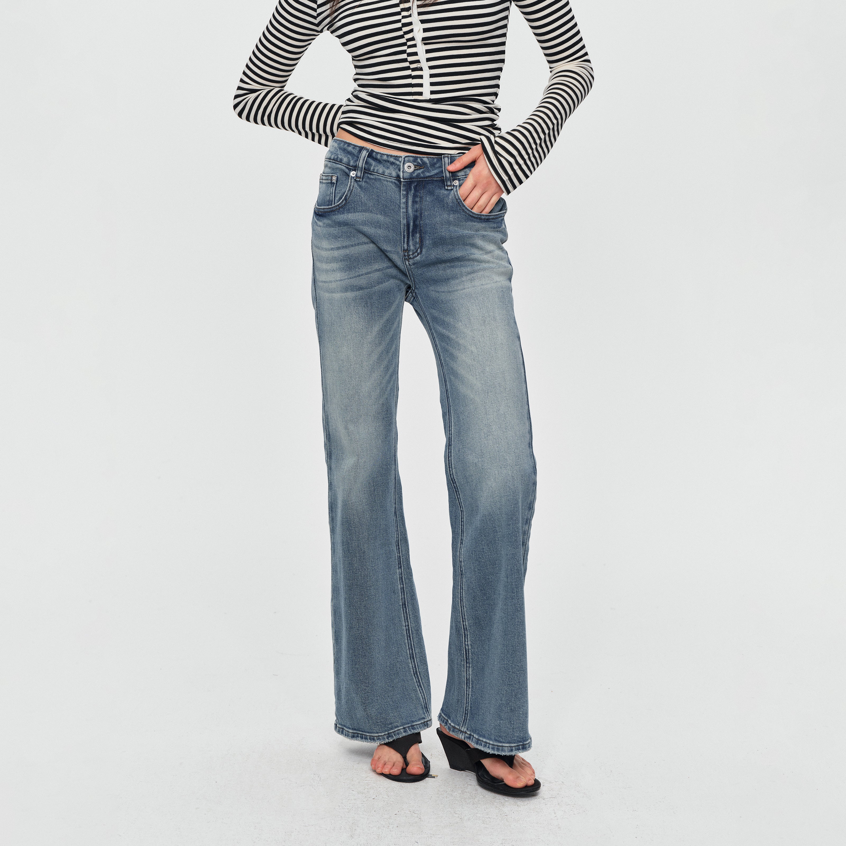 MADWITCH VINTAGE RAW-HEM FLARED JEANS #CN9855