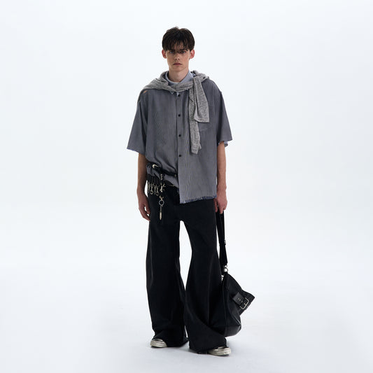 MADWITCH DISTRESSED RAW HEM SHIRT #RC193