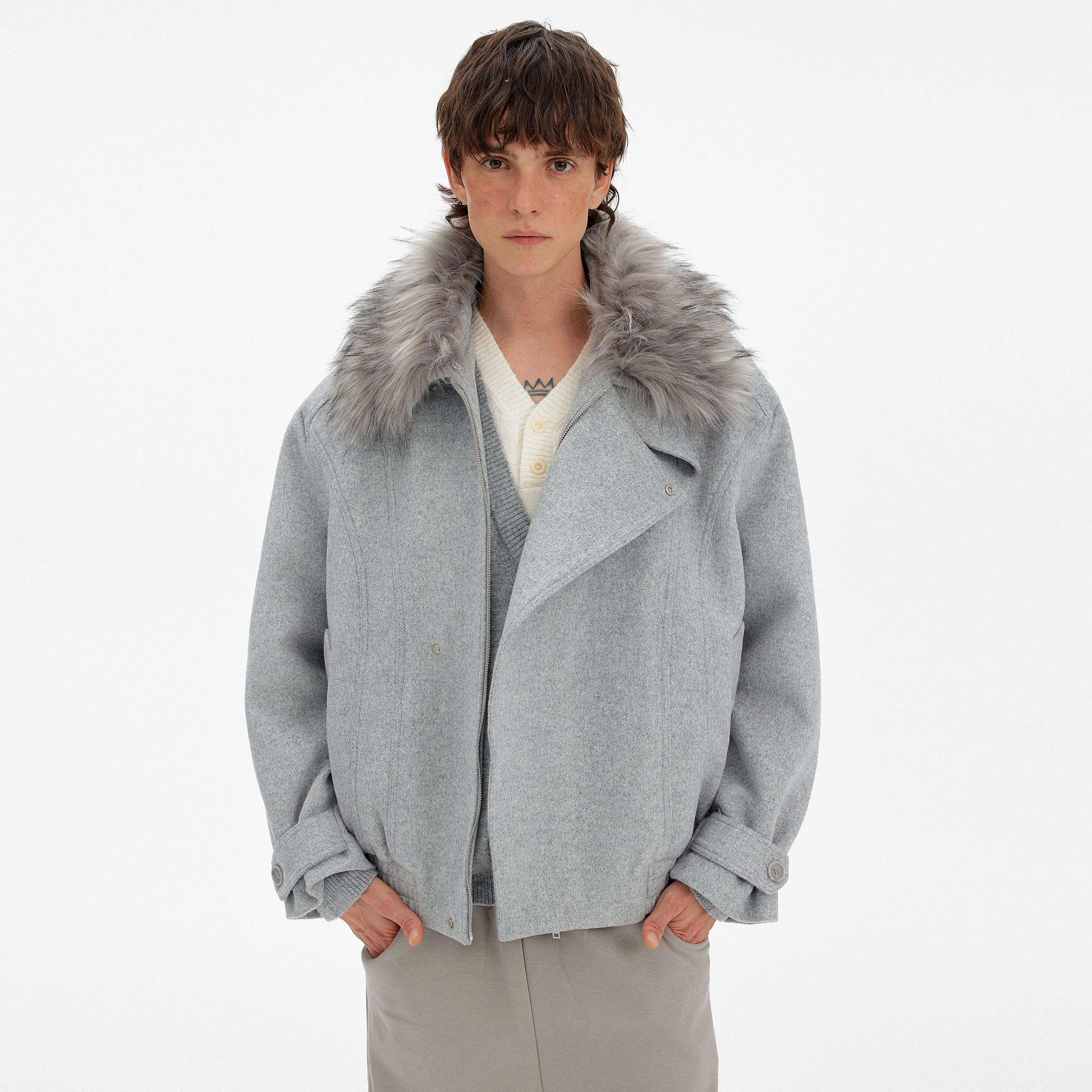 MADWITCH DECONSTRUCTED FUR COLLAR PARKA #990922