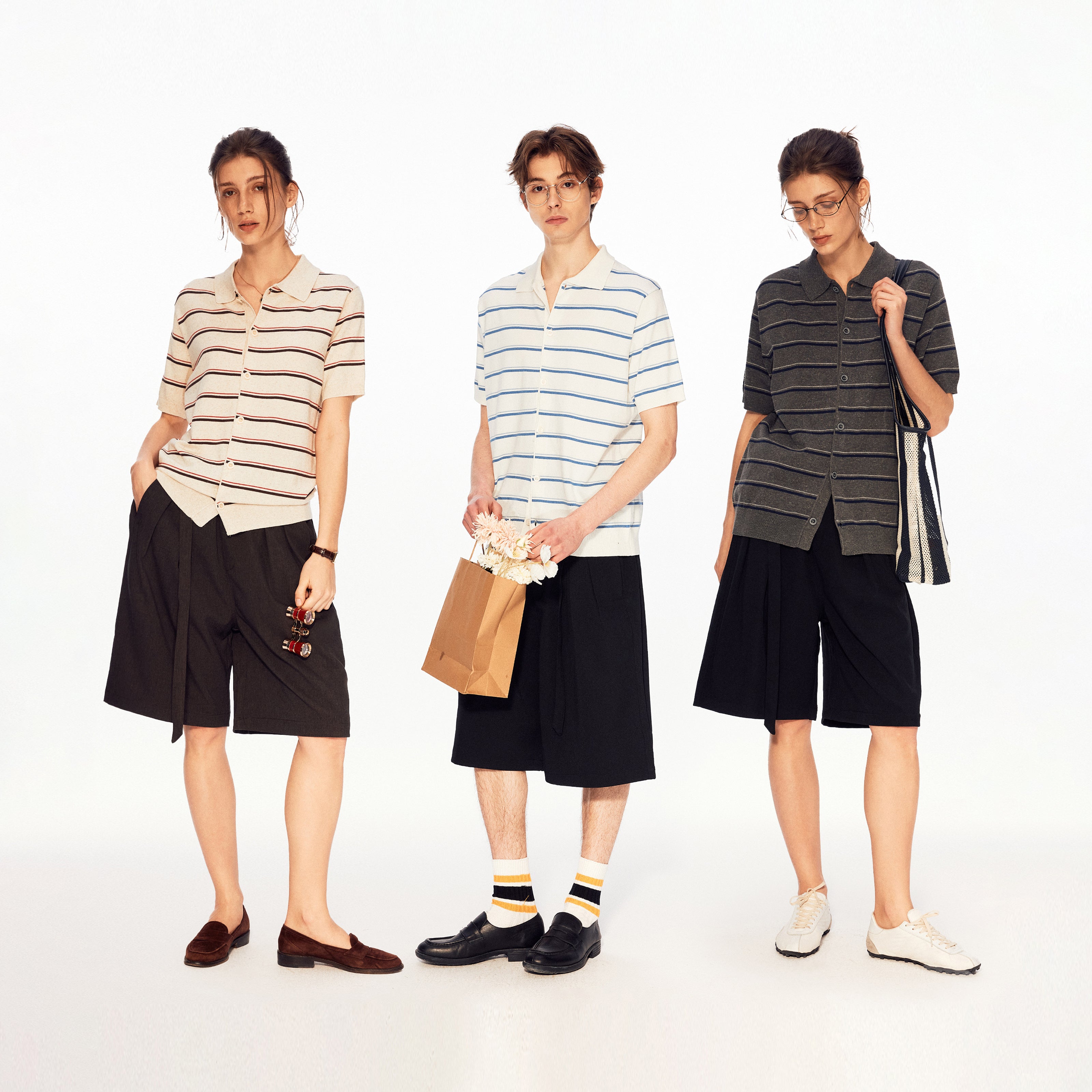 MADWITCH STRIPED LINEN POLO TEE #68693