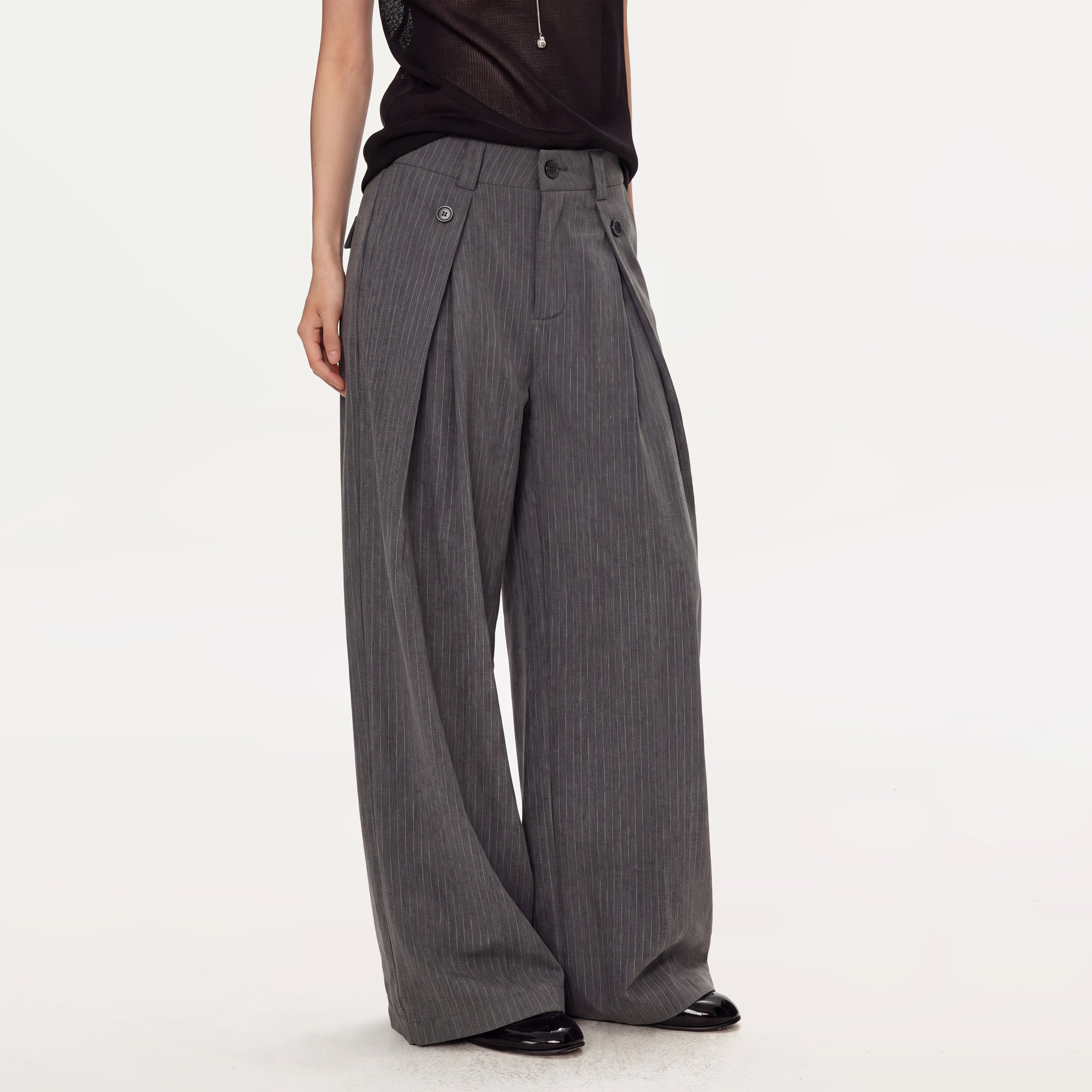MADWITCH PINSTRIPE PLEATED WIDE-LEG TROUSERS #CK61093