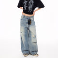 MADWITCH DISTRESSED BUCKLE-BACK WIDE-LEG JEANS #CK9839
