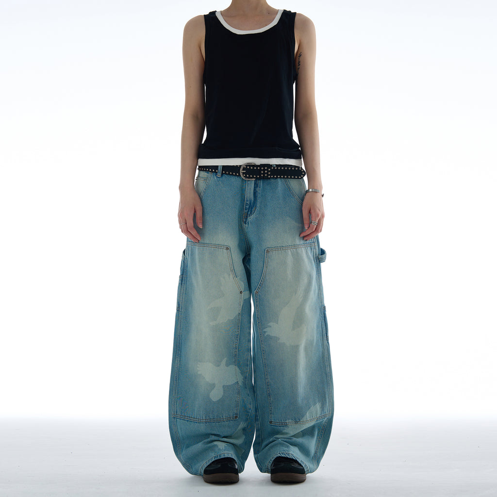 MADWITCH PEACE DOVE PRINT DENIM JEANS #CK9573