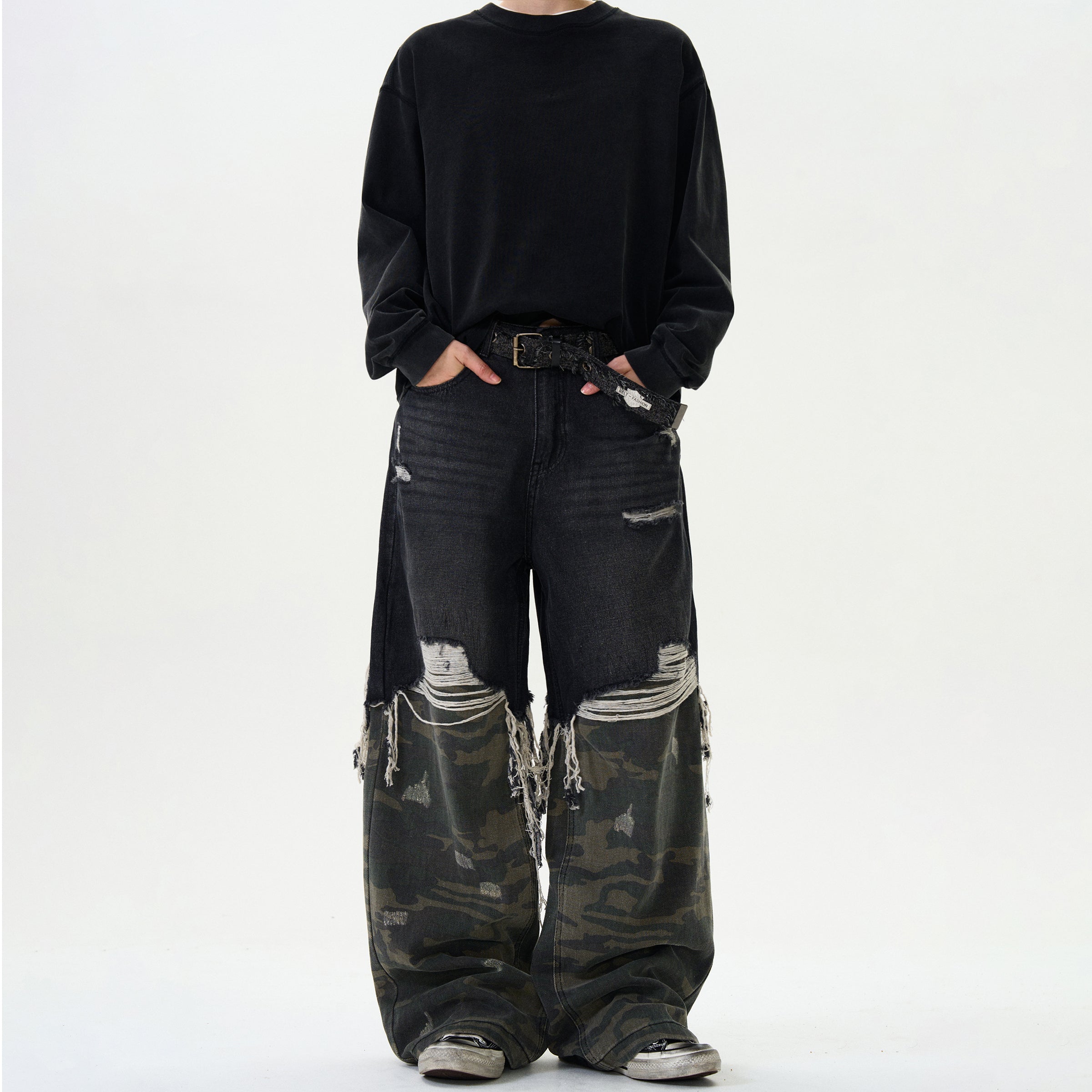 MADWITCH PATCHWORK FRINGED DENIM JEANS #WHOA070
