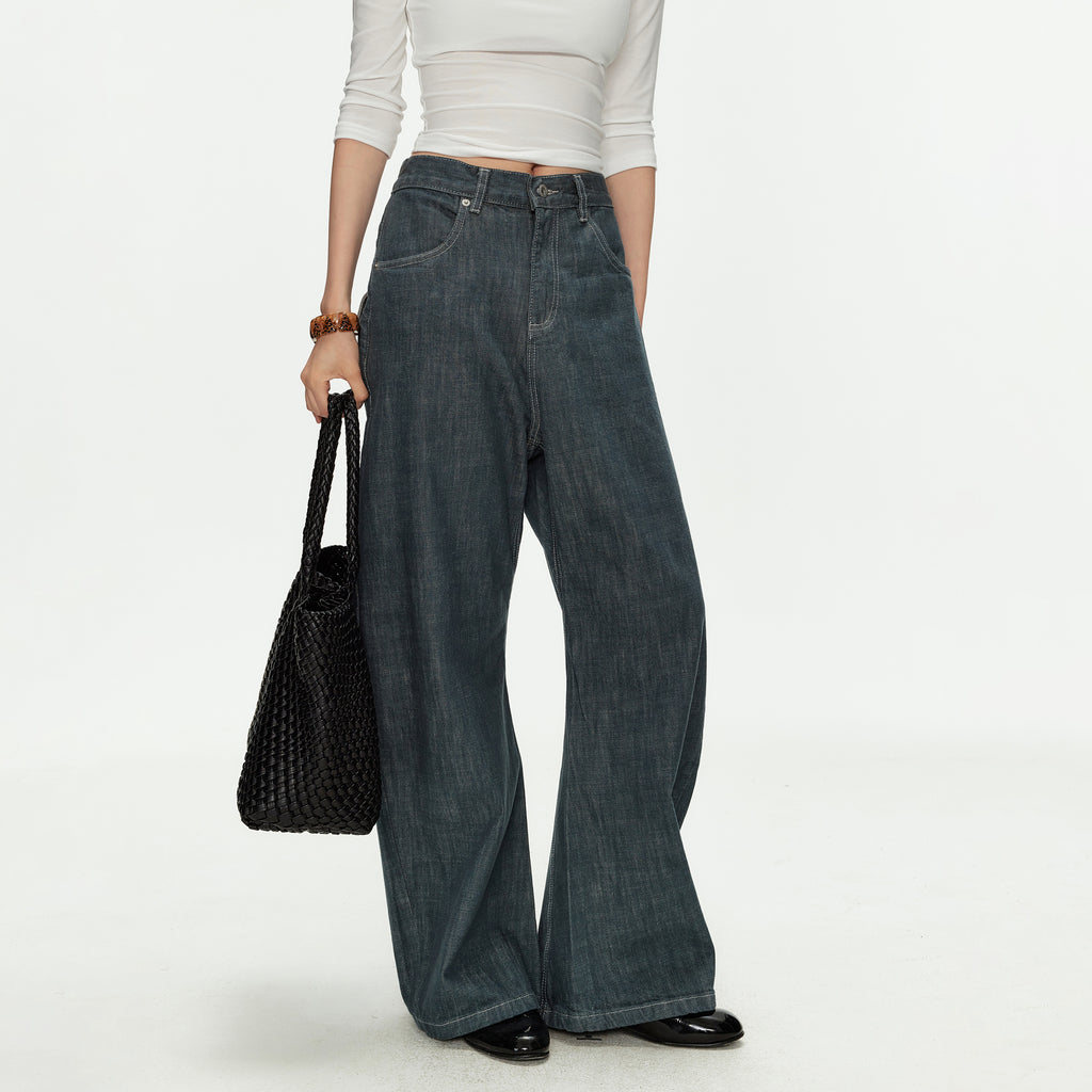 MADWITCH TEAL WASHED MARTINGALE WIDE JEANS #GPH9808