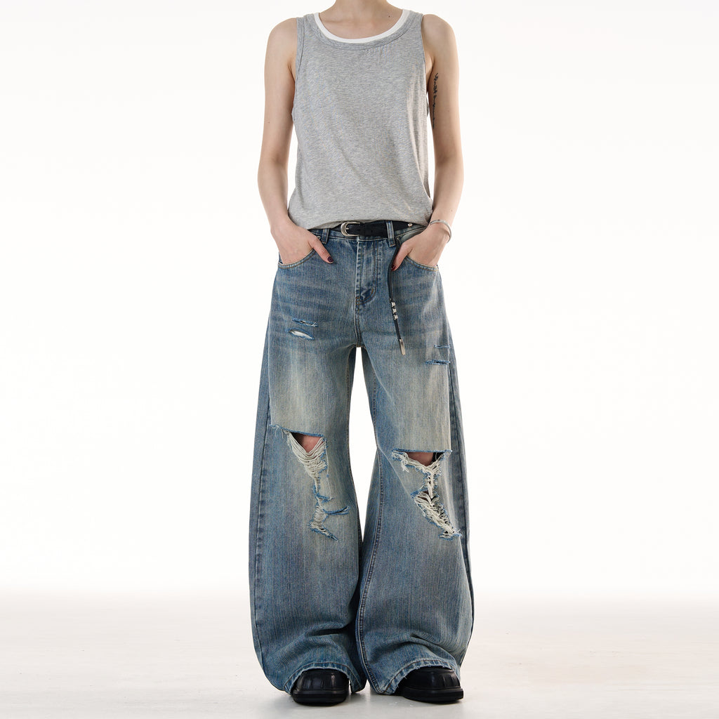 MADWITCH LOOSE RIPPED JEANS #G6683