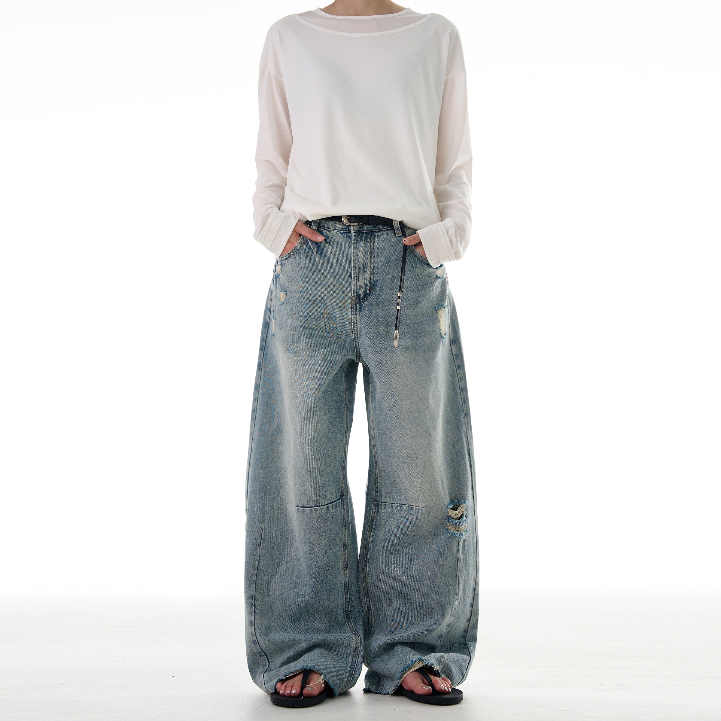 MADWITCH AMERICAN STYLE RIPPED CURVED BLADE JEANS #G6691