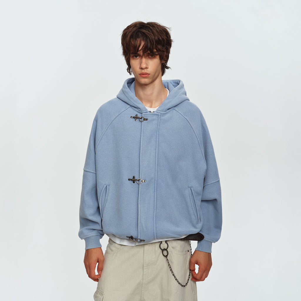MADWITCH WAFFLE-KNIT BUCKLE-CLOSURE HOODED JACKET #AW26154