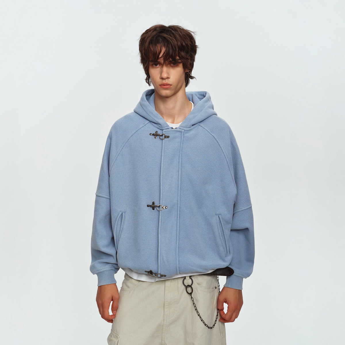 MADWITCH WAFFLE-KNIT BUCKLE-CLOSURE HOODED JACKET #AW26154