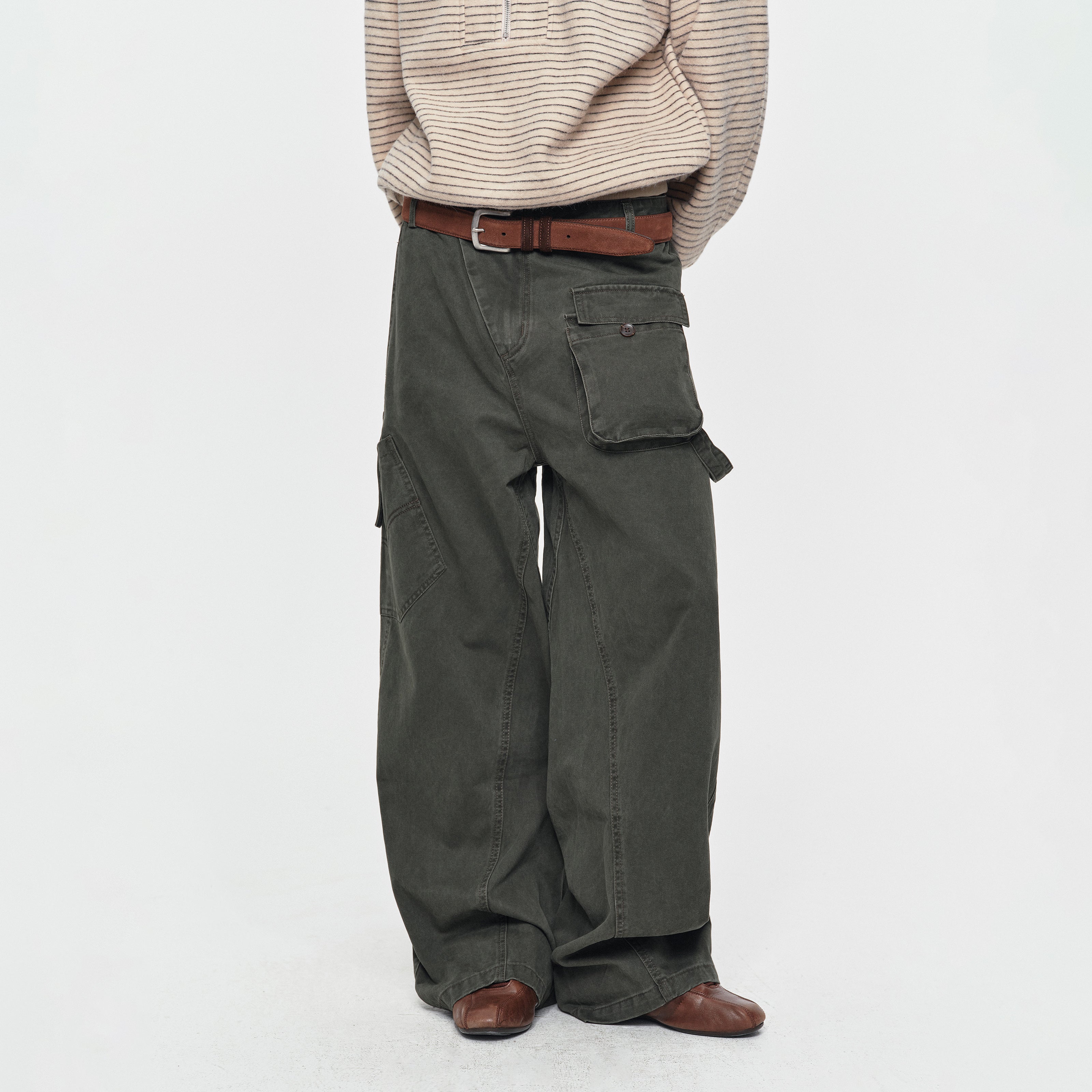 MADWITCH WASHED ASYMMETRIC CARGO TROUSERS #A641