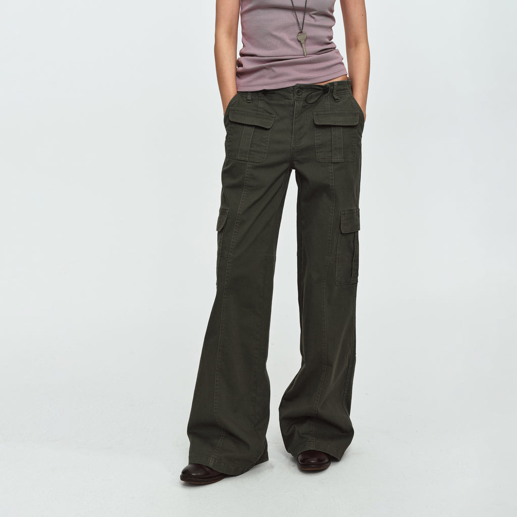 MADWITCH MULTI-POCKET DRAWSTRING WIDE-LEG CARGO PANTS #AN9528