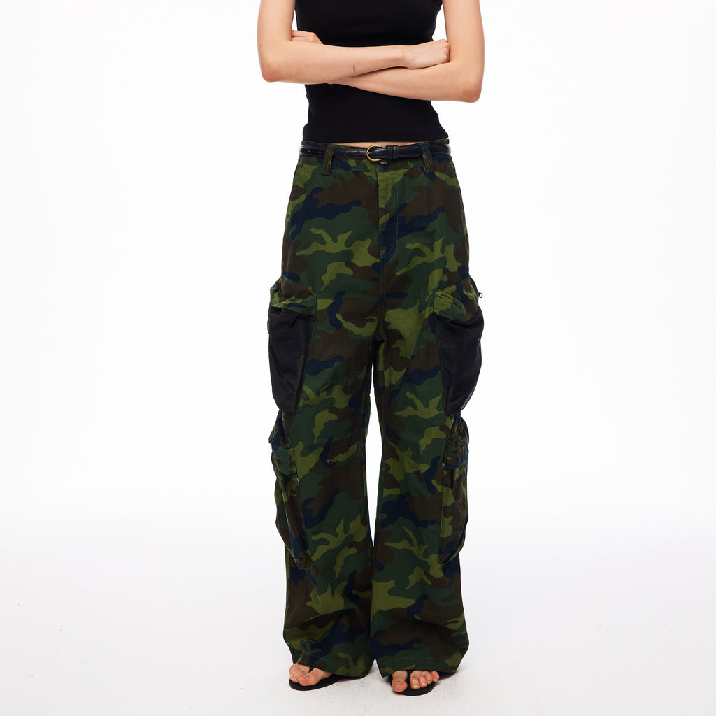 MADWITCH CAMO MESH-PANEL CARGO WIDE-LEG PANTS #CK61072
