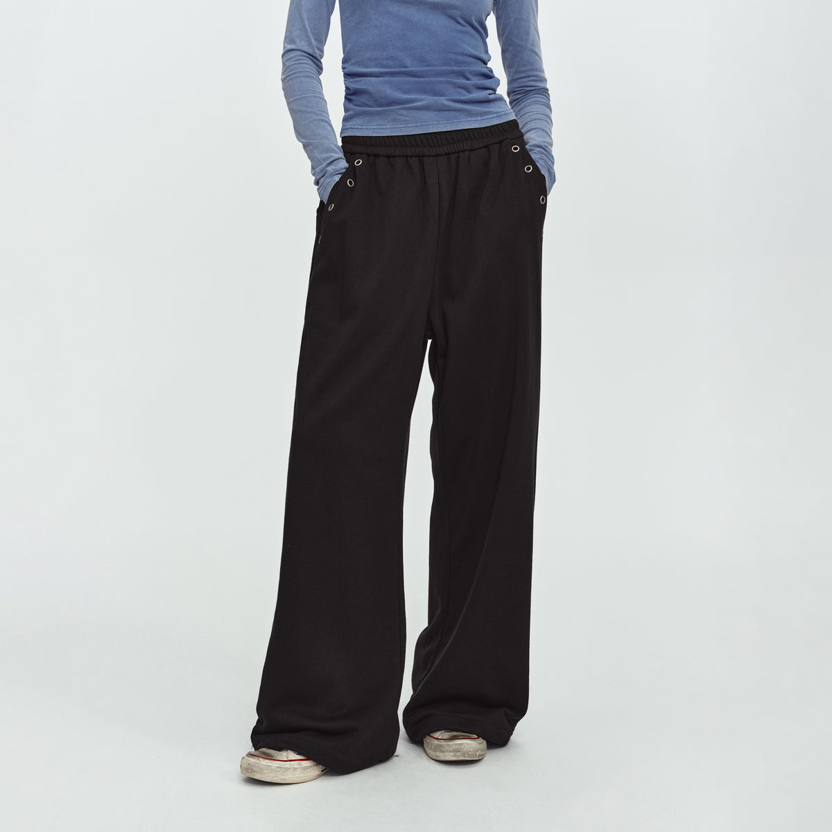 MADWITCH EYELET STUDDED WIDE-LEG SWEATPANTS #CK61109