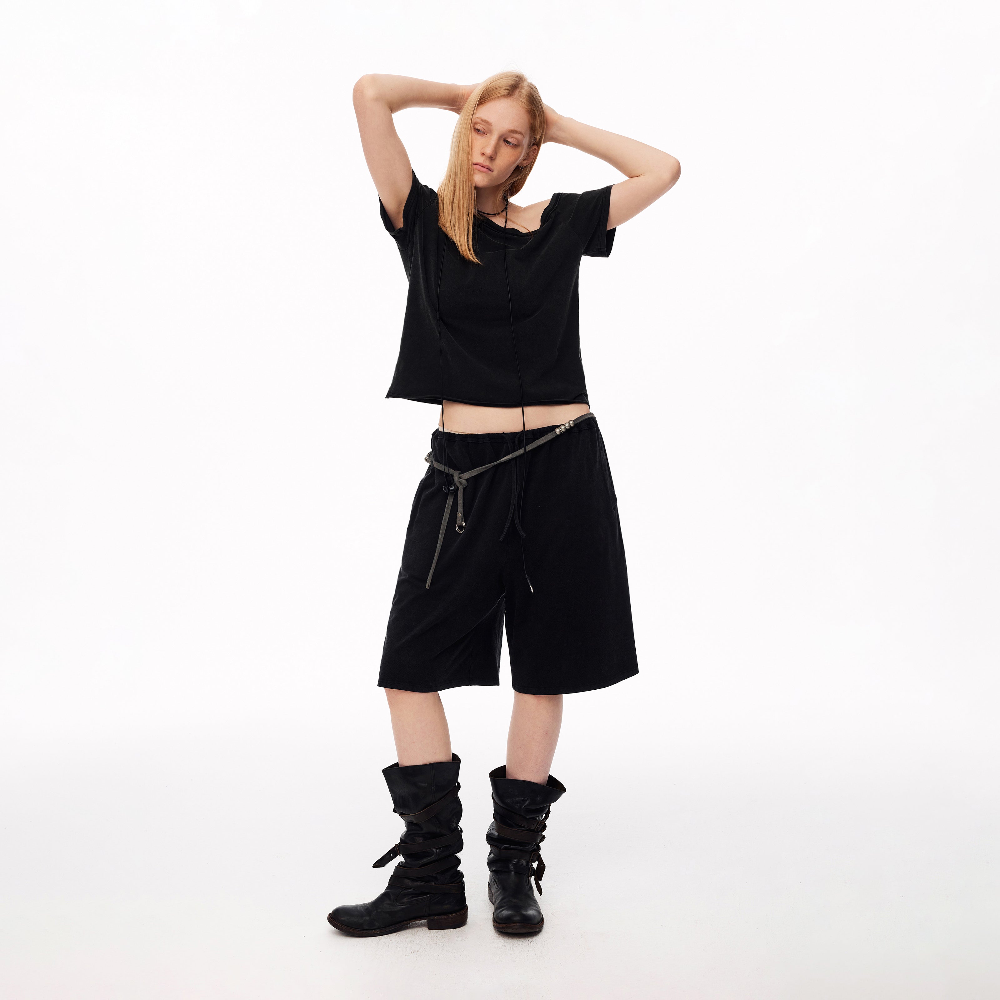 MADWITCH ASYMMETRIC OFF-SHOULDER SHIRT & CAPRI SET #C2026361 & C2026360