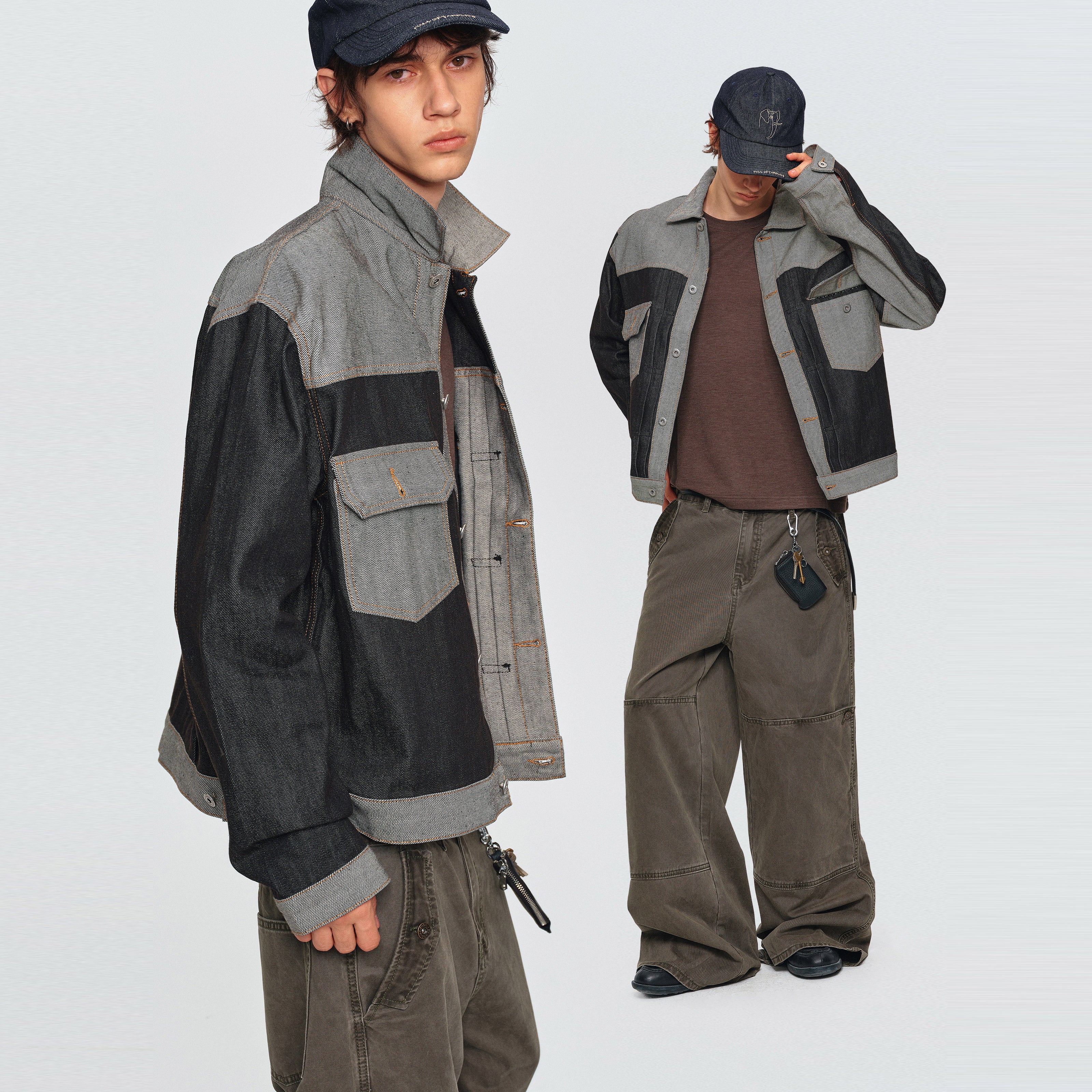 MADWITCH CONTRAST-COLLAR DUAL-POCKET CROPPED DENIM JACKET #2606WT3023