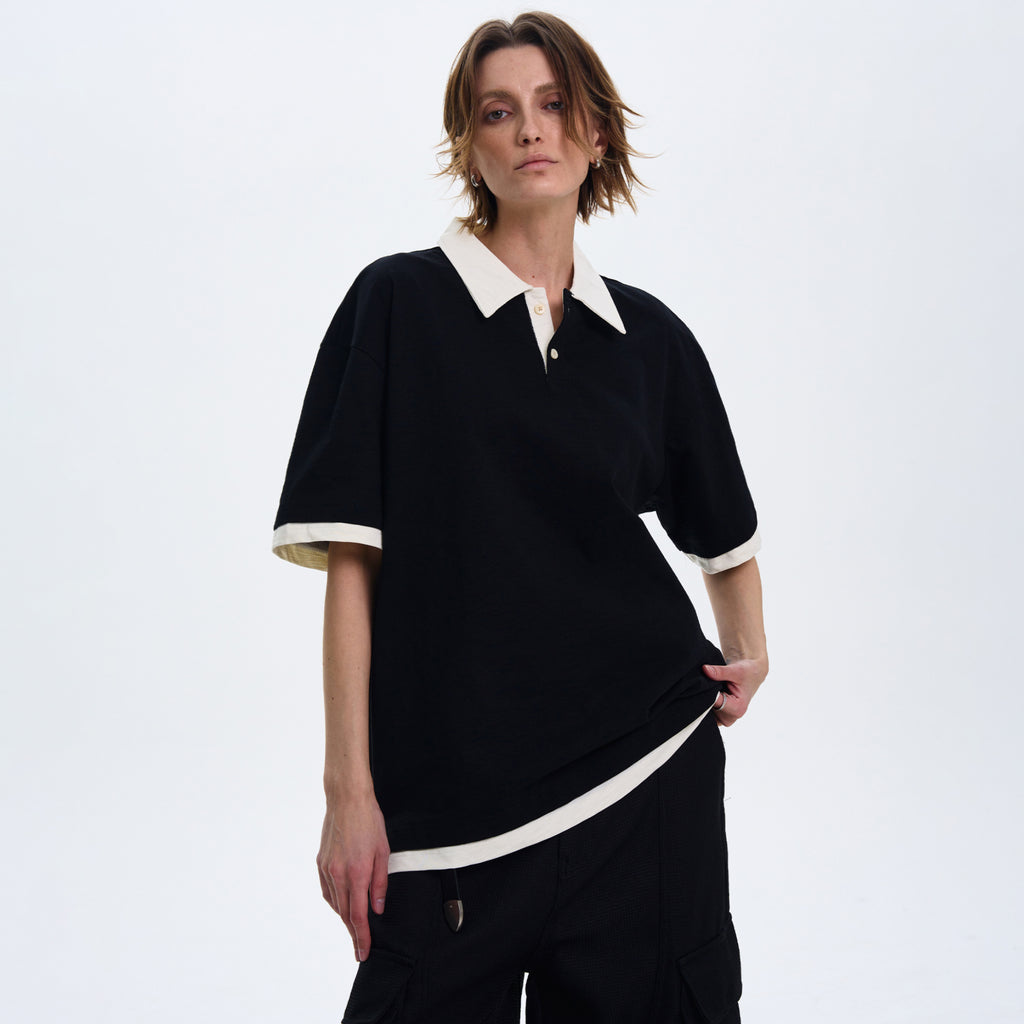 MADWITCH CONTRAST COLLAR SHORT-SLEEVE SHIRT #C1269X25