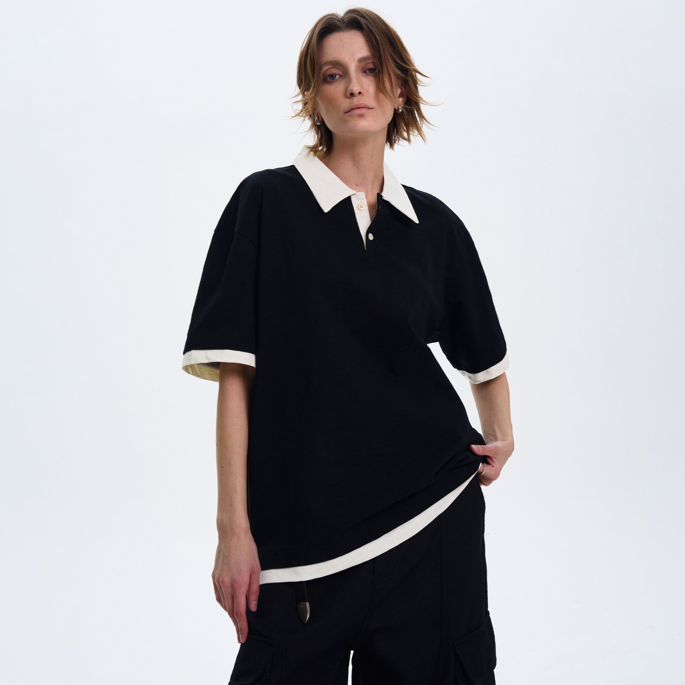MADWITCH CONTRAST COLLAR SHORT-SLEEVE SHIRT #C1269X25