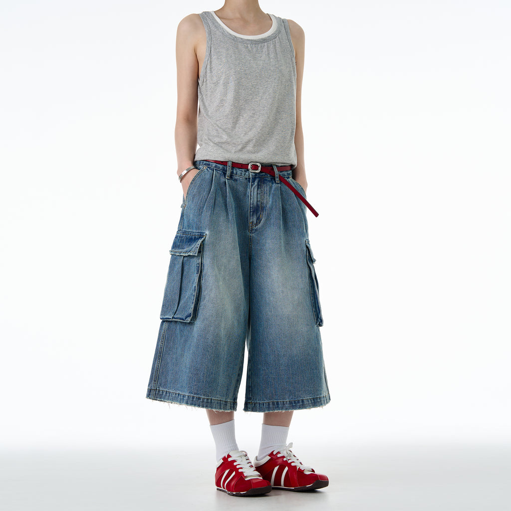 MADWITCH LOOSE CROP CARGO JEANS #9676