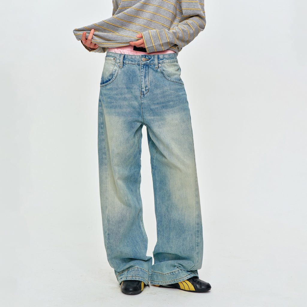 MADWITCH CINCH-BACK CURVED WIDE-LEG JEANS #CK9823