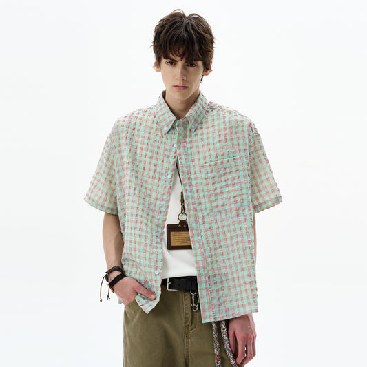MADWITCH SEERSUCKER CHECK SHIRT #CR238