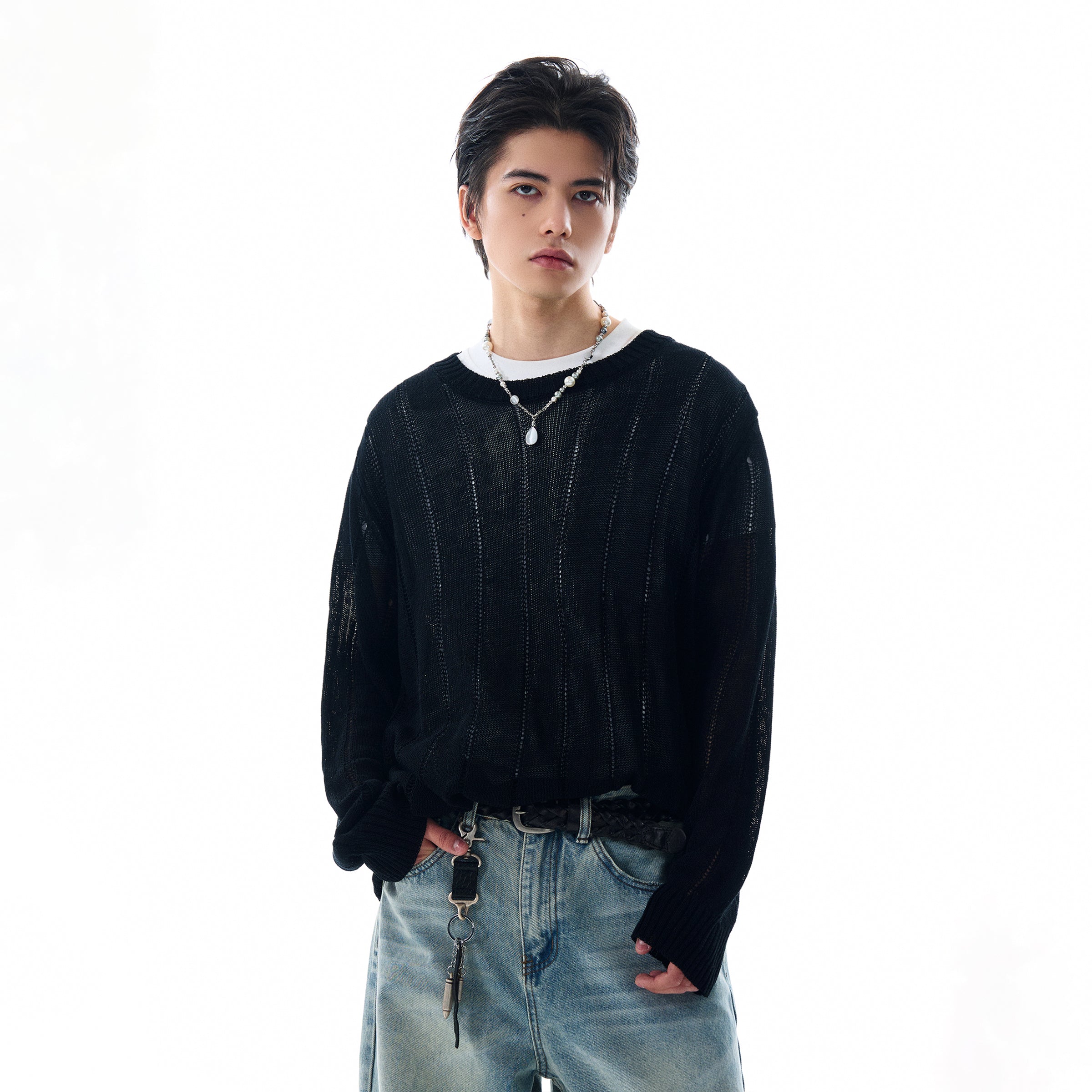 MADWITCH DISTRESSED KNIT SWEATER #81177