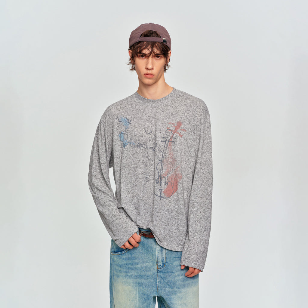 MADWITCH VIOLIN GRAPHIC LONG TEE #2605TX7036