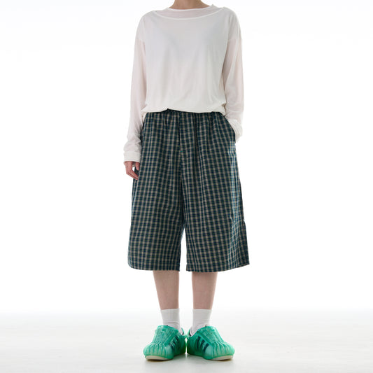 MADWITCH COLORBLOCK PLAID CROPPED CASUAL PANTS #DR3501