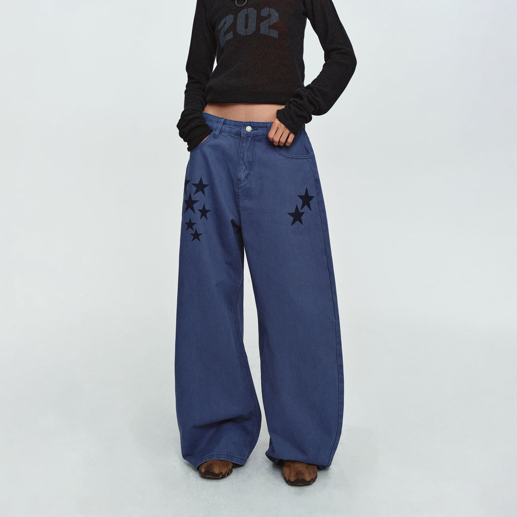 MADWITCH STAR-PRINT WASHED WIDE-LEG TROUSERS #G60156