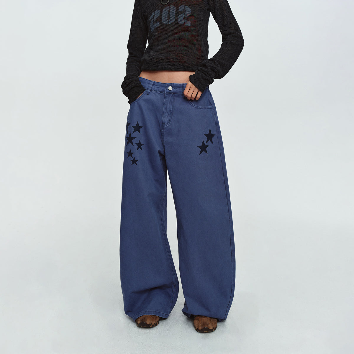MADWITCH STAR-PRINT WASHED WIDE-LEG TROUSERS #G60156